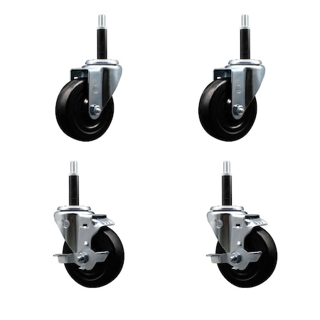 Service Caster 4'' Hard Rubber Wheel Swivel 3/4'' Expand Stem Caster Set 2 Brakes, 4PK SCC-EX20S414-HRS-2-TLB-2-34